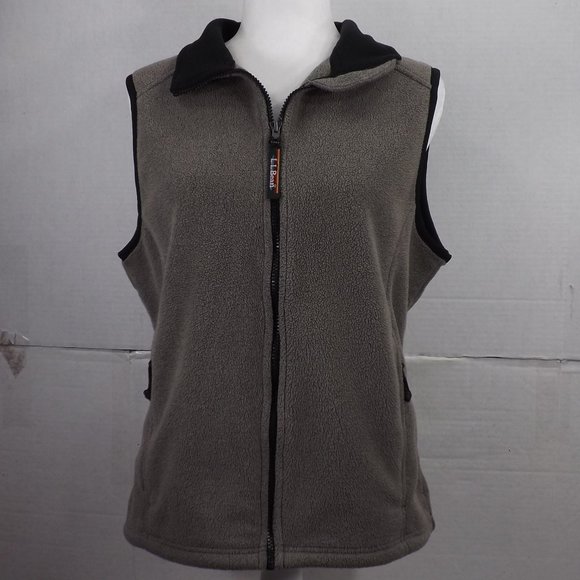 L.L. Bean Jackets & Blazers - LL Bean Womens Taupe w Black Fleece Vest Zip-Up M